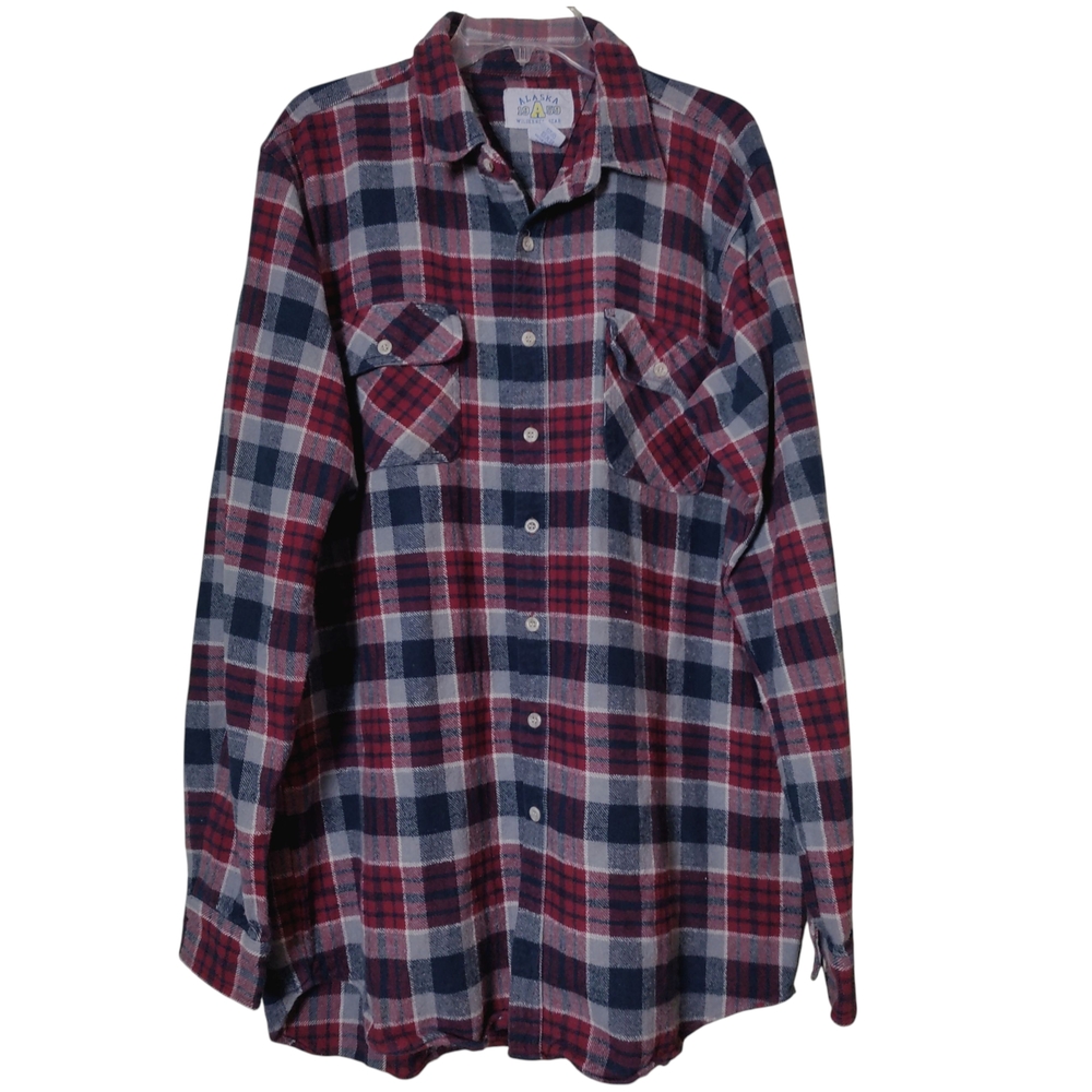 Vintage Alaska 1959 Plaid Buttonup Cotton Long Sleeve Flannel Shirt Size XL